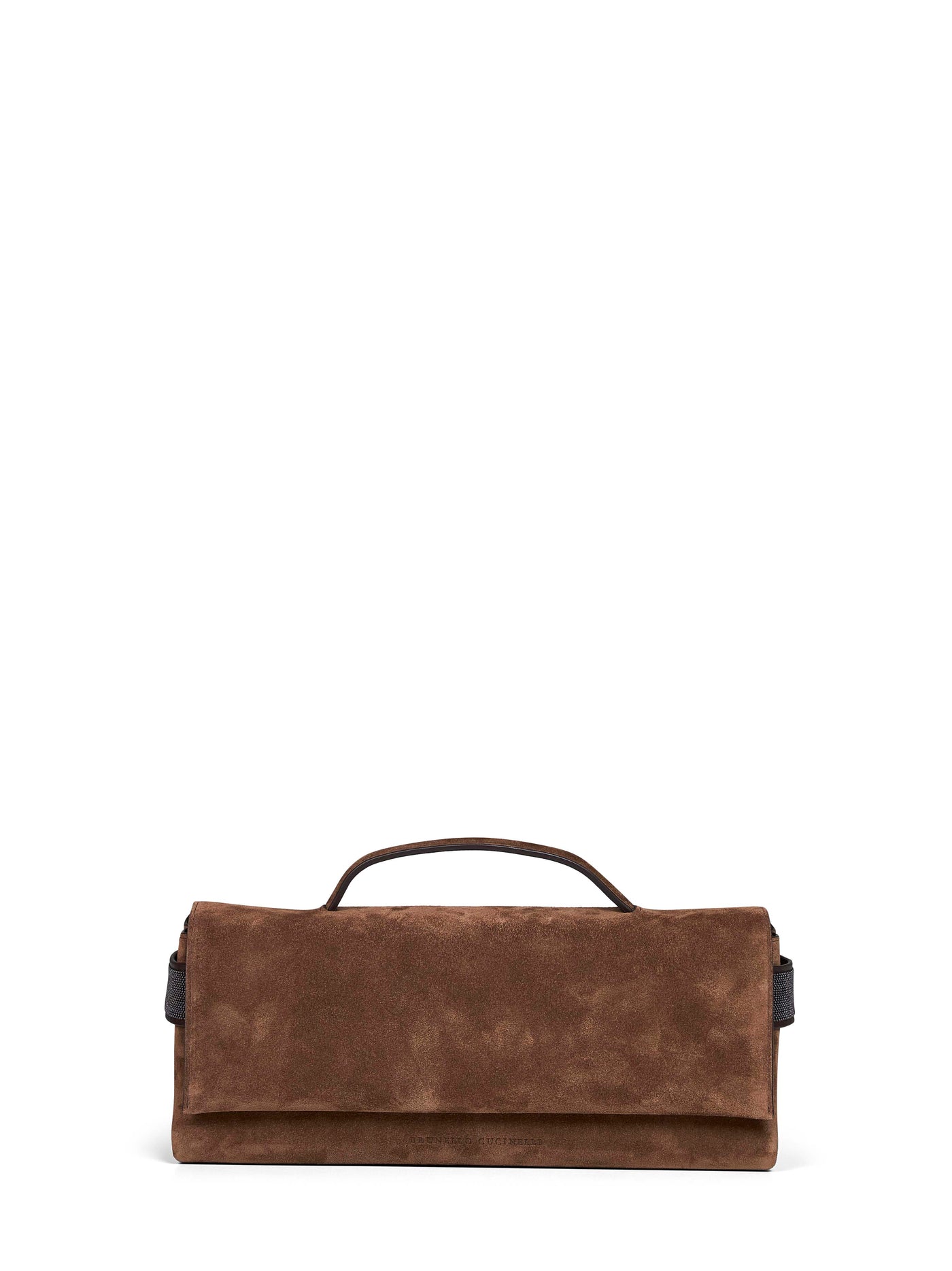 Brunello Cucinelli Suede Foldover Top Handle Clutch — Brown Leather Bags