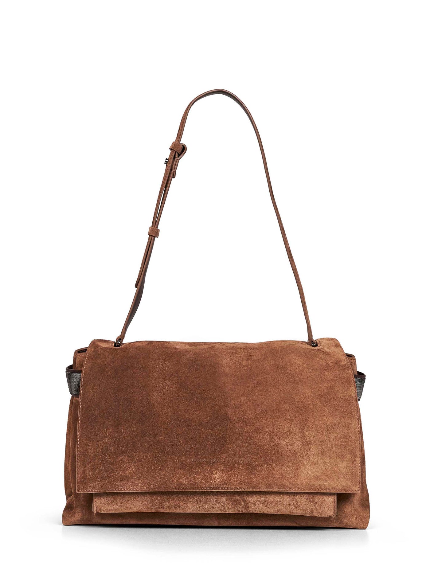 Brunello Cucinelli Suede Foldover Shoulder Bag — Brown Cotton