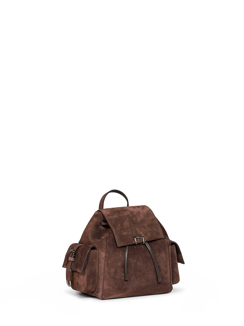 Brunello Cucinelli Suede Top Handle Backpack — Brown Calf Leather