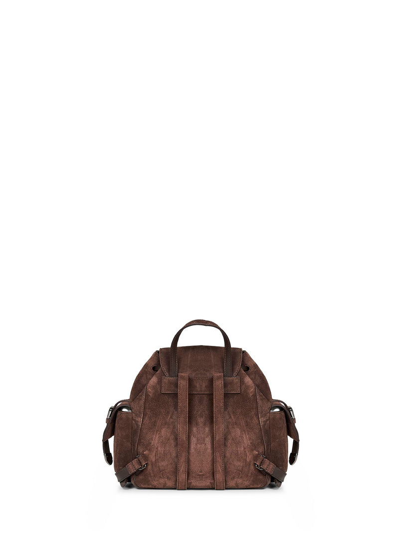 Brunello Cucinelli Suede Top Handle Backpack — Brown Calf Leather