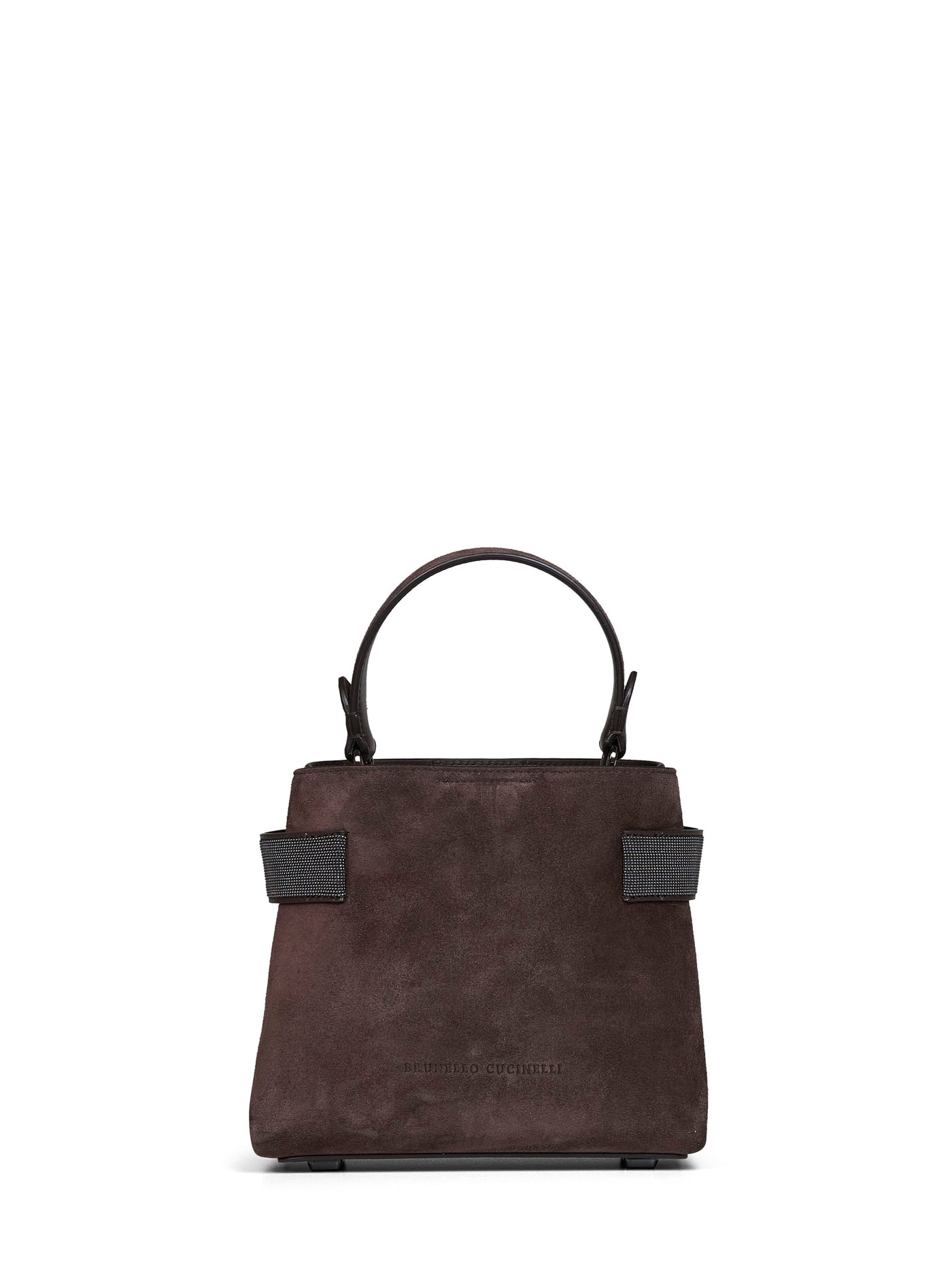 Brunello Cucinelli Monili-Embroidered Suede Top Handle Bag — Brown Leather (suede Exterior