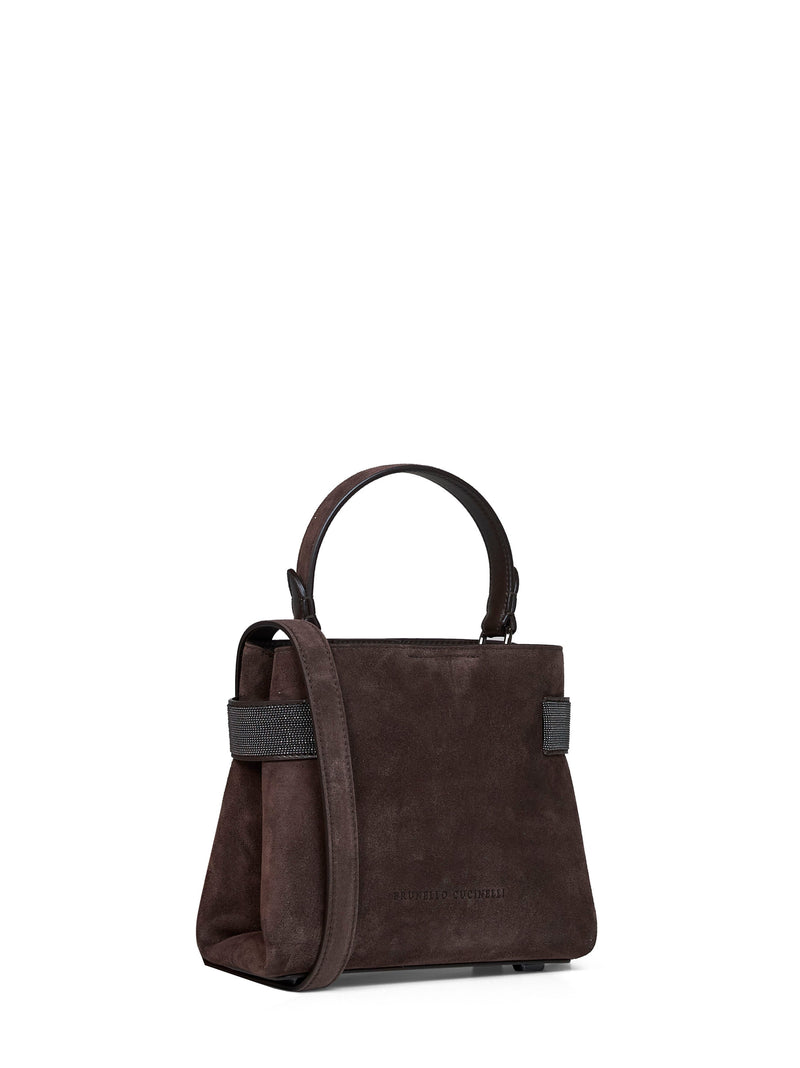 Brunello Cucinelli Monili-Embroidered Suede Top Handle Bag — Brown Leather (suede Exterior