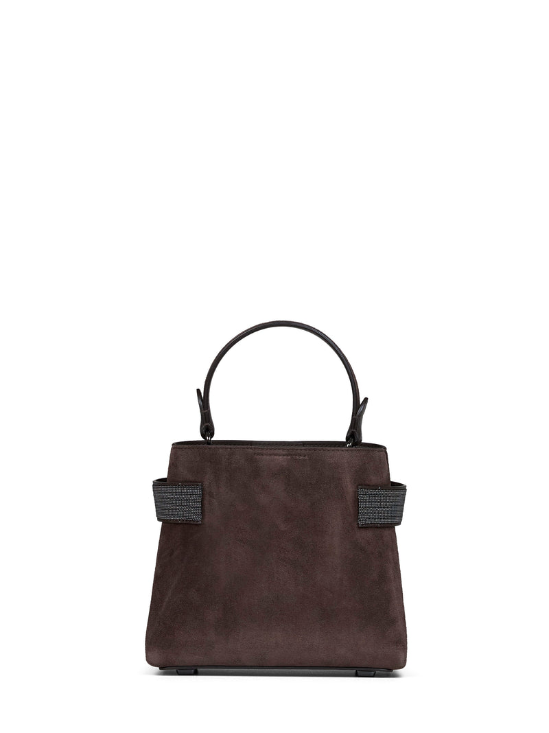 Brunello Cucinelli Monili-Embroidered Suede Top Handle Bag — Brown Leather (suede Exterior