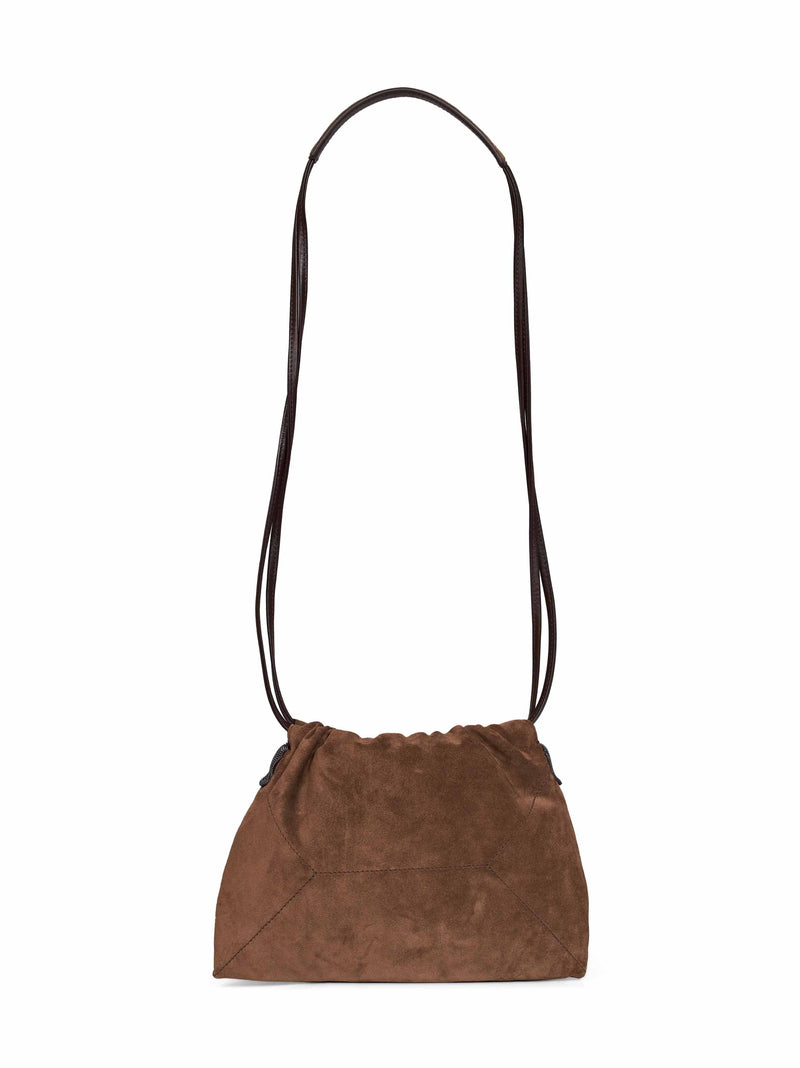 Brunello Cucinelli Calf Leather Pouch Shoulder Bag — Brown