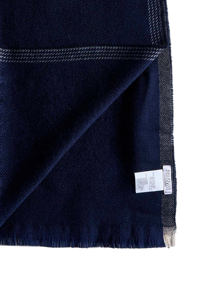 Brunello Cucinelli Wool-Cashmere Scarf — Navy Scarfs