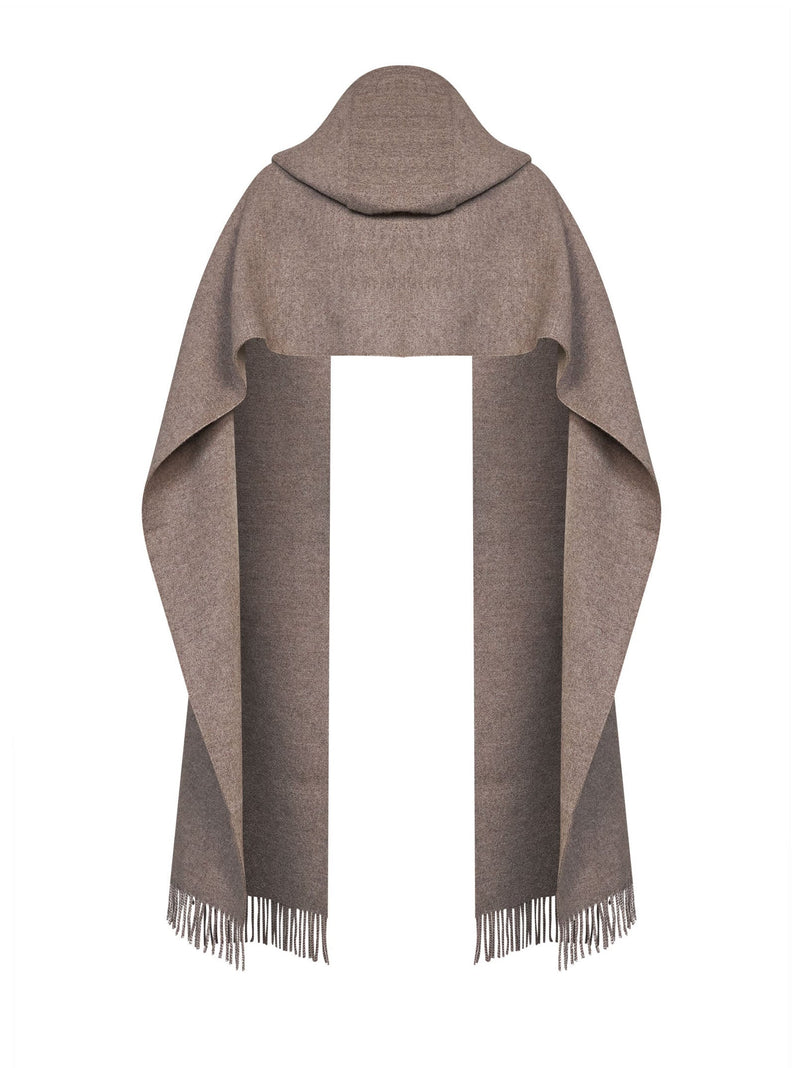 Brunello Cucinelli Hooded Knit Scarf — Brown Wool Scarfs