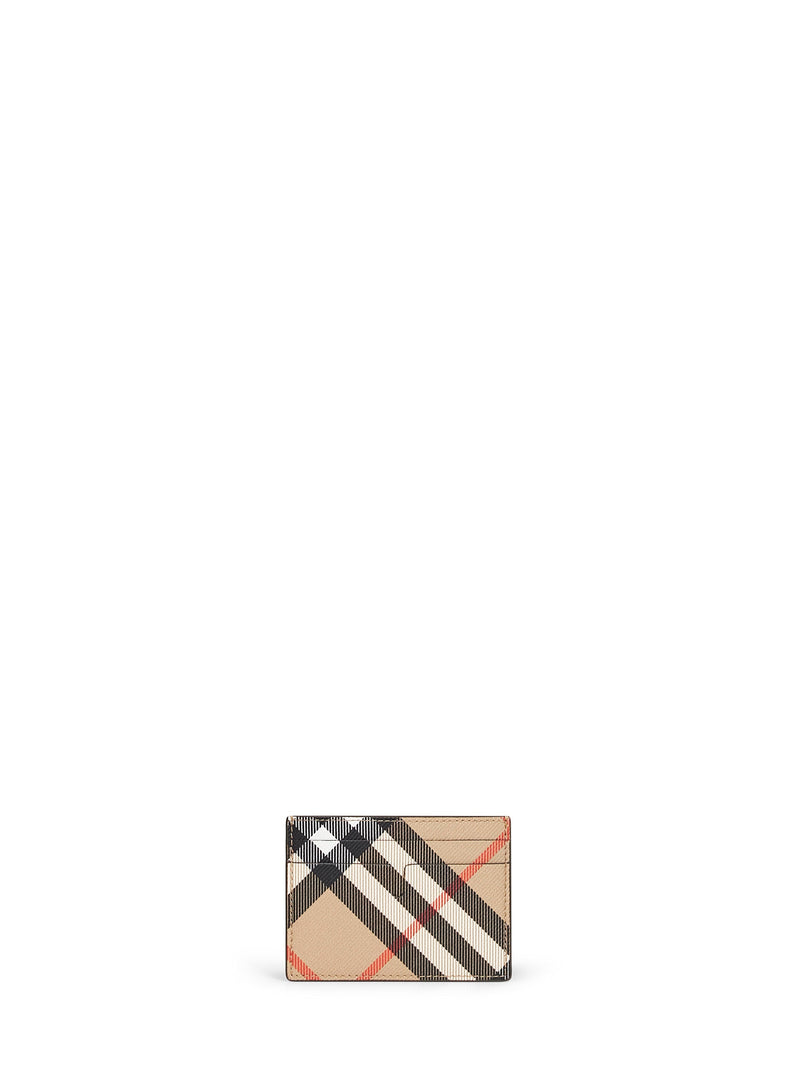 Burberry Check Card Case — Beige Polyurethane Wallets & Cardholders