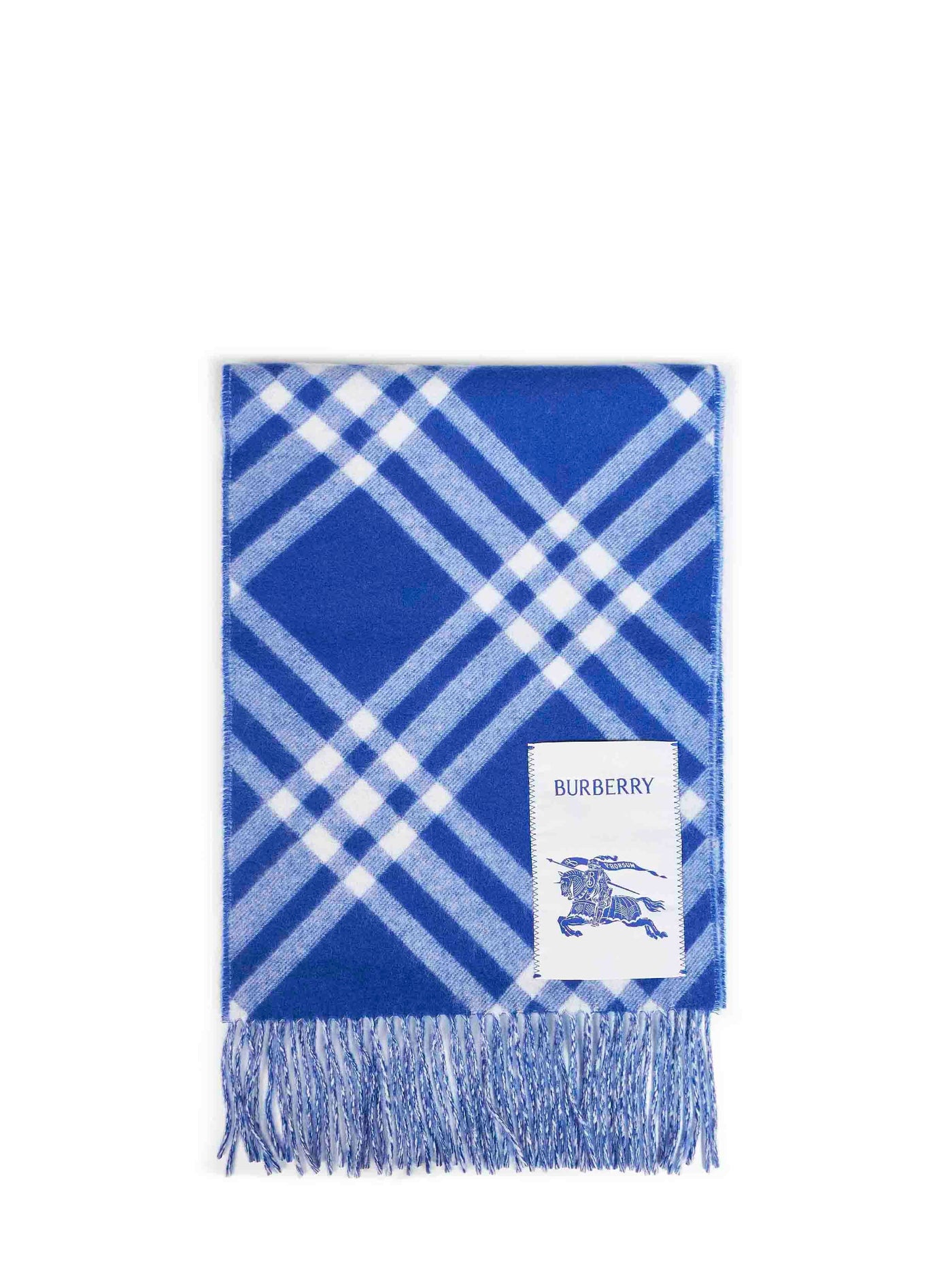 Burberry Double-Face Check Cashmere Scarf — Blue Scarfs