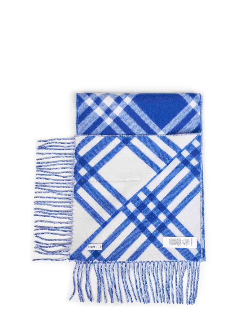 Burberry Double-Face Check Cashmere Scarf — Blue Scarfs
