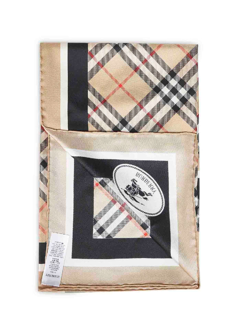 Burberry Multicolour Check Silk Twill Scarf — Beige Scarfs