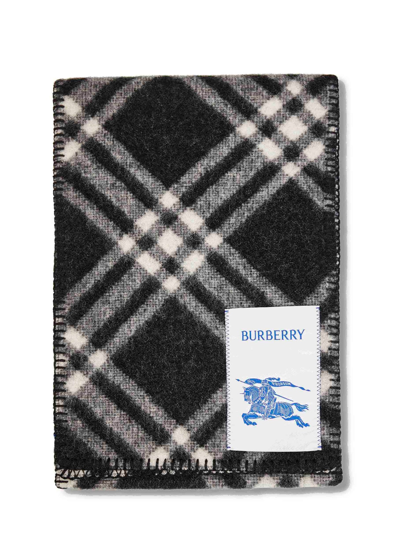 Burberry Check Wool Scarf — Black Scarfs