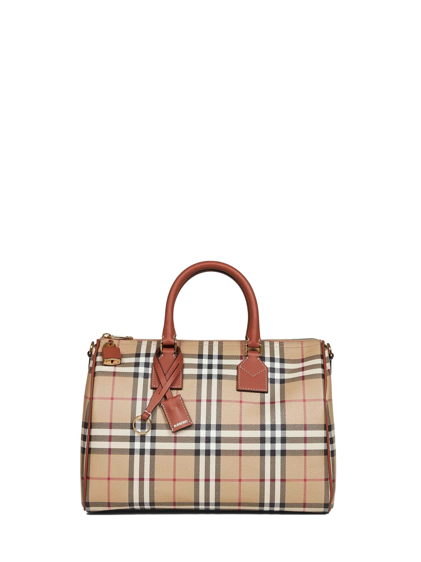 Burberry Coated Cotton Check Top Handle Bag — Beige