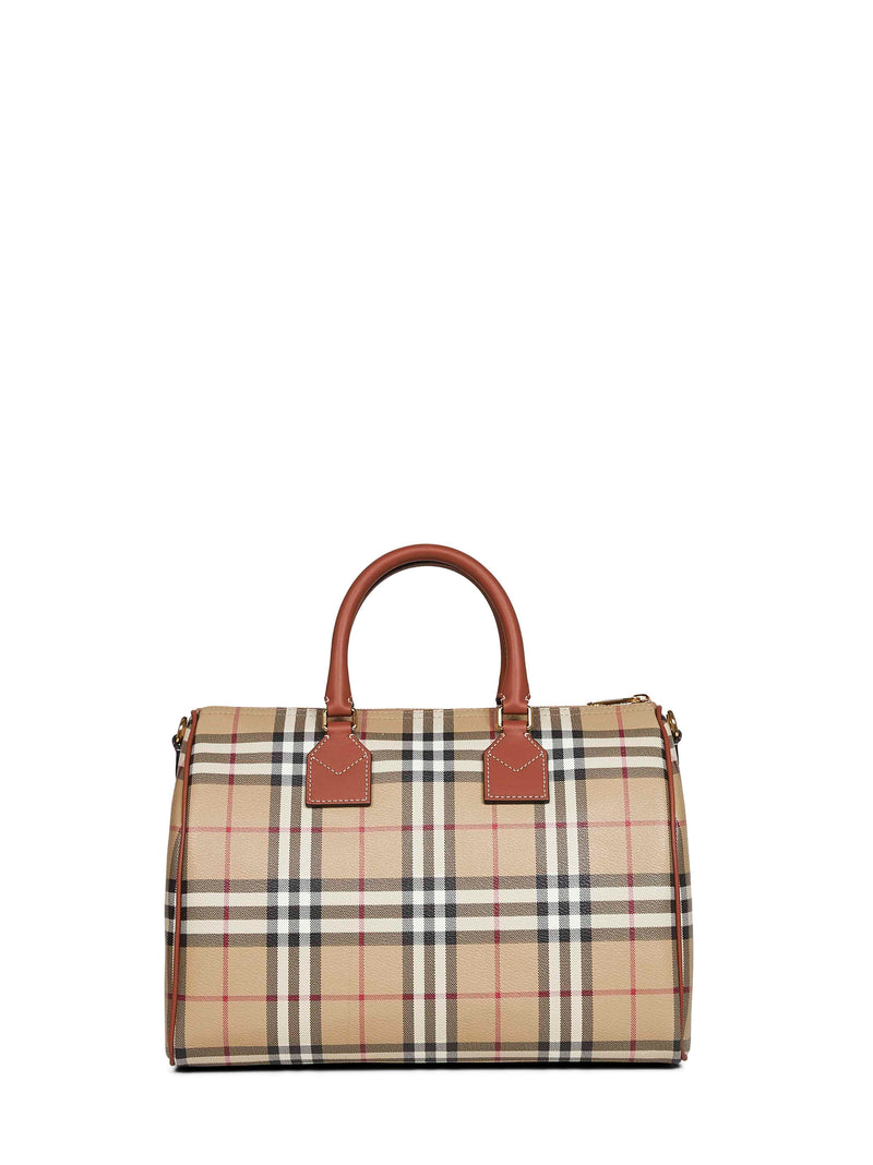 Burberry Coated Cotton Check Top Handle Bag — Beige