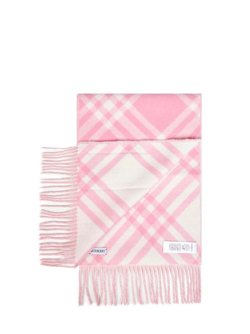 Burberry Double-Face Check Cashmere Scarf — Pink Scarfs