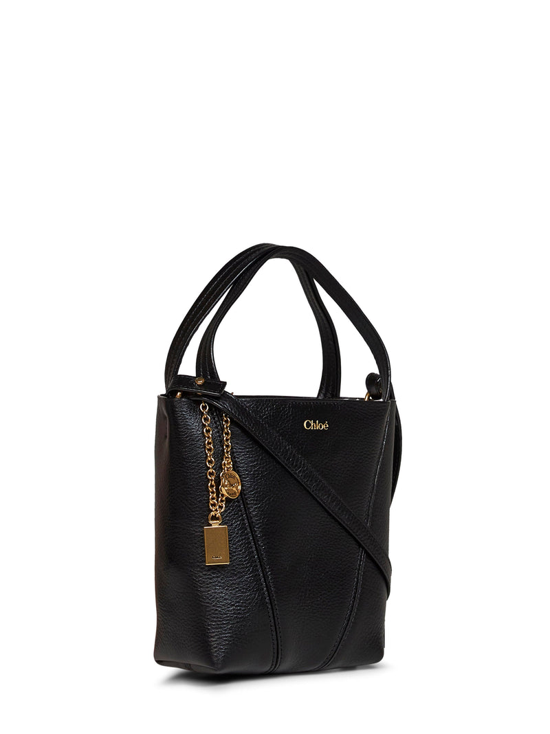 Chloé Spin Shoulder Bag — Black Calf Leather