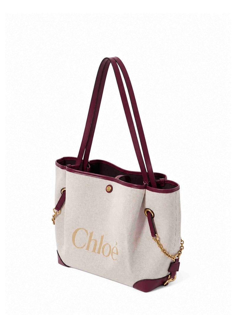 Chloé Canvas And Calfskin Leather Shoulder Bag — Brown Cotton
