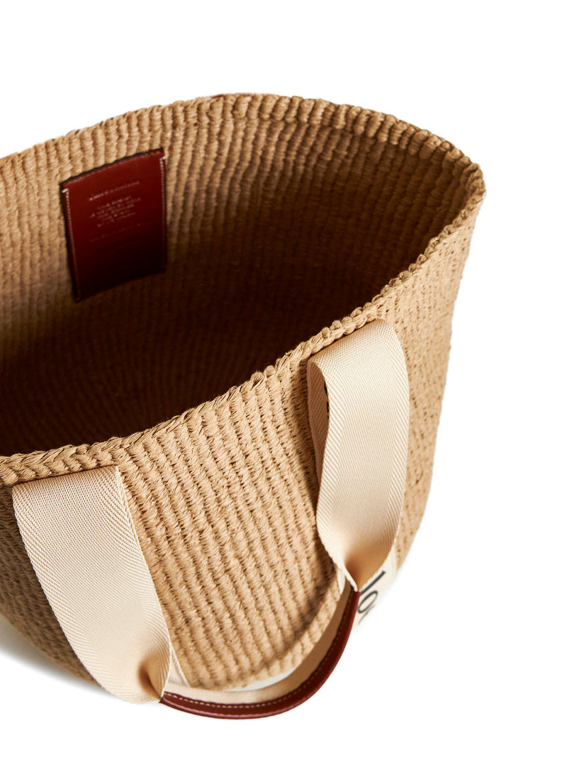 Chloé Logo-Striped Paper Tote Bag — Beige