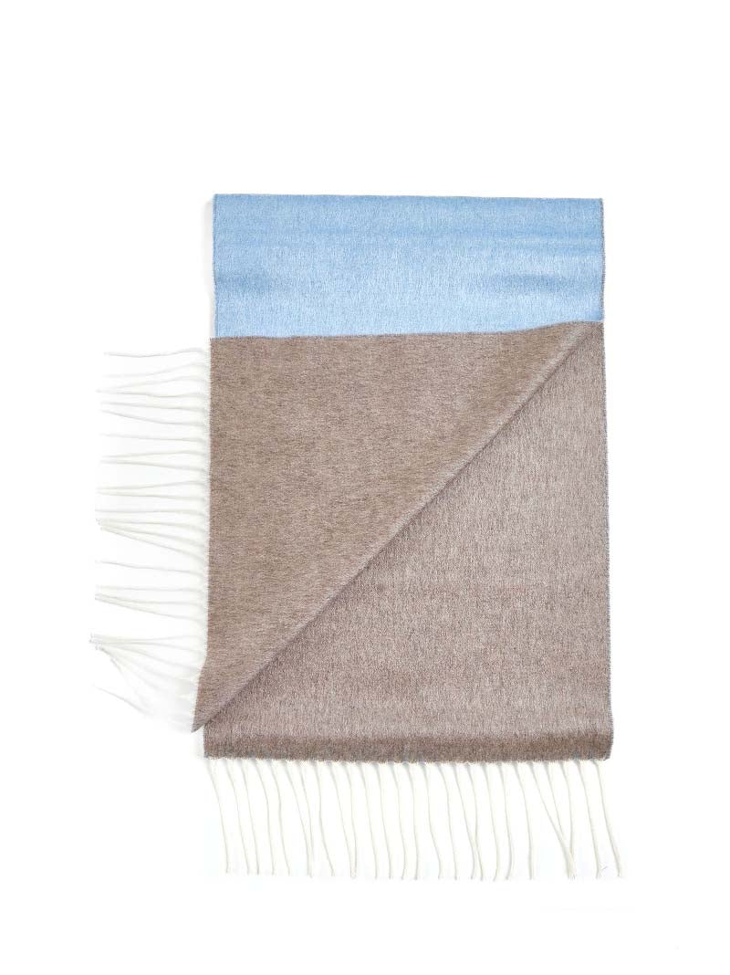 D 4.0 Silk-Cashmere Fringed Scarf — Blue Silk Cashmere Scarfs