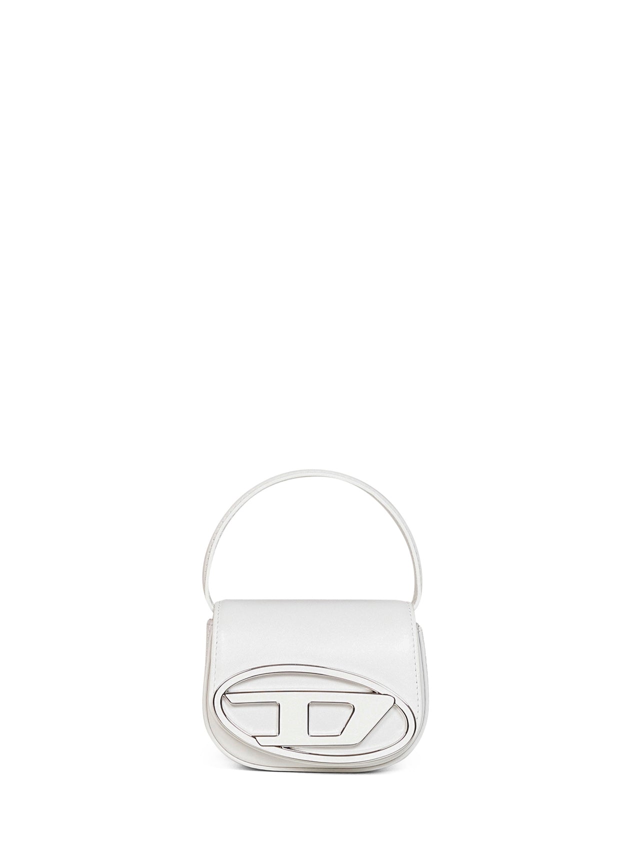 Diesel Foldover With Oval D Plaque Shoulder Bag — White Wool
