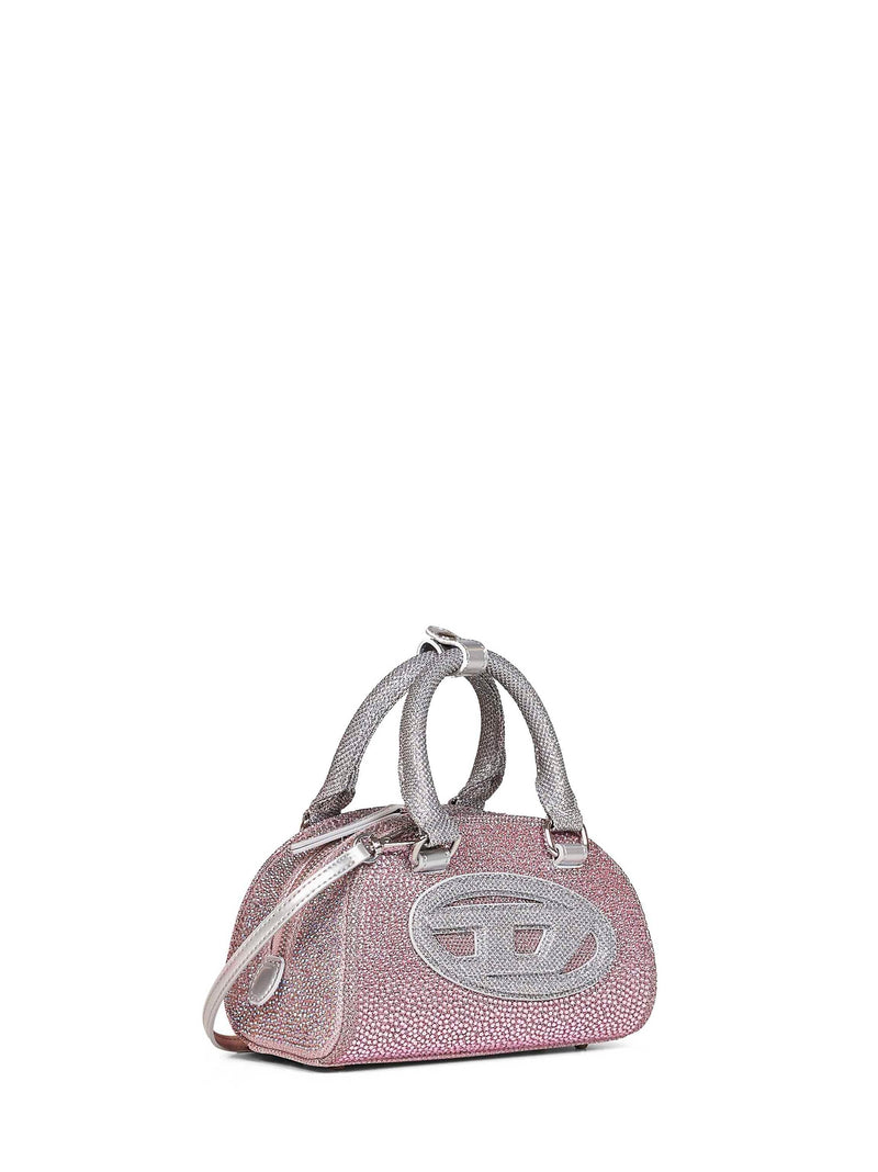 Diesel Rhinestone-Embellished Lurex Shoulder Bag — Pink Polyester