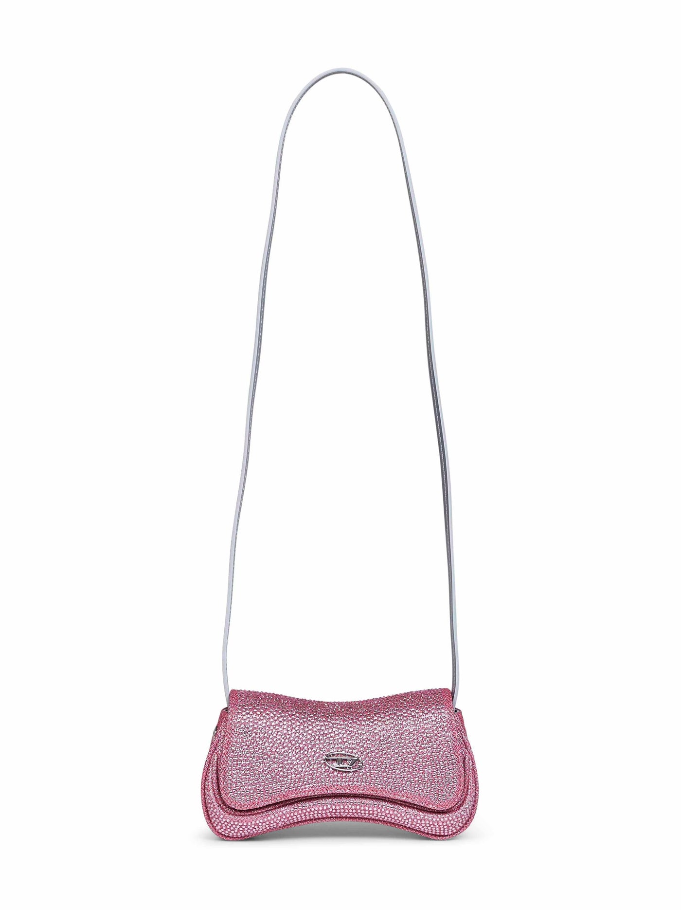 Diesel Rhinestone-Embellished Lurex Crossbody Bag — Pink Polyester