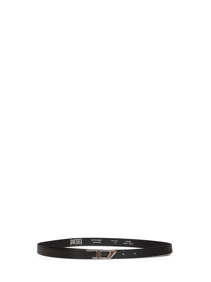 Diesel B-D Logo Plate Leather Belt — Black Wool