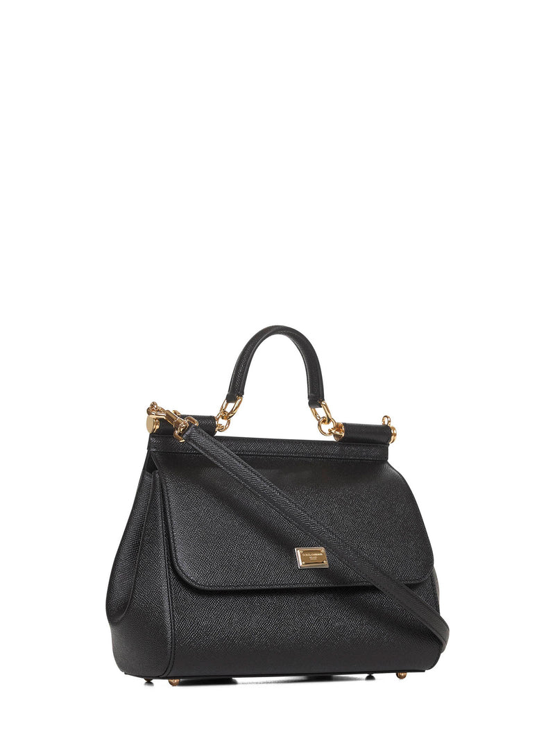 Dolce & Gabbana Sicily Top Handle Bag — Black Calf Leather