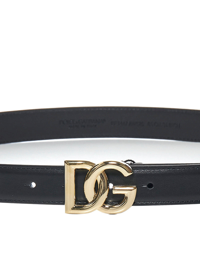 Dolce & Gabbana Calfskin Logo Belt — Black Calf Leather