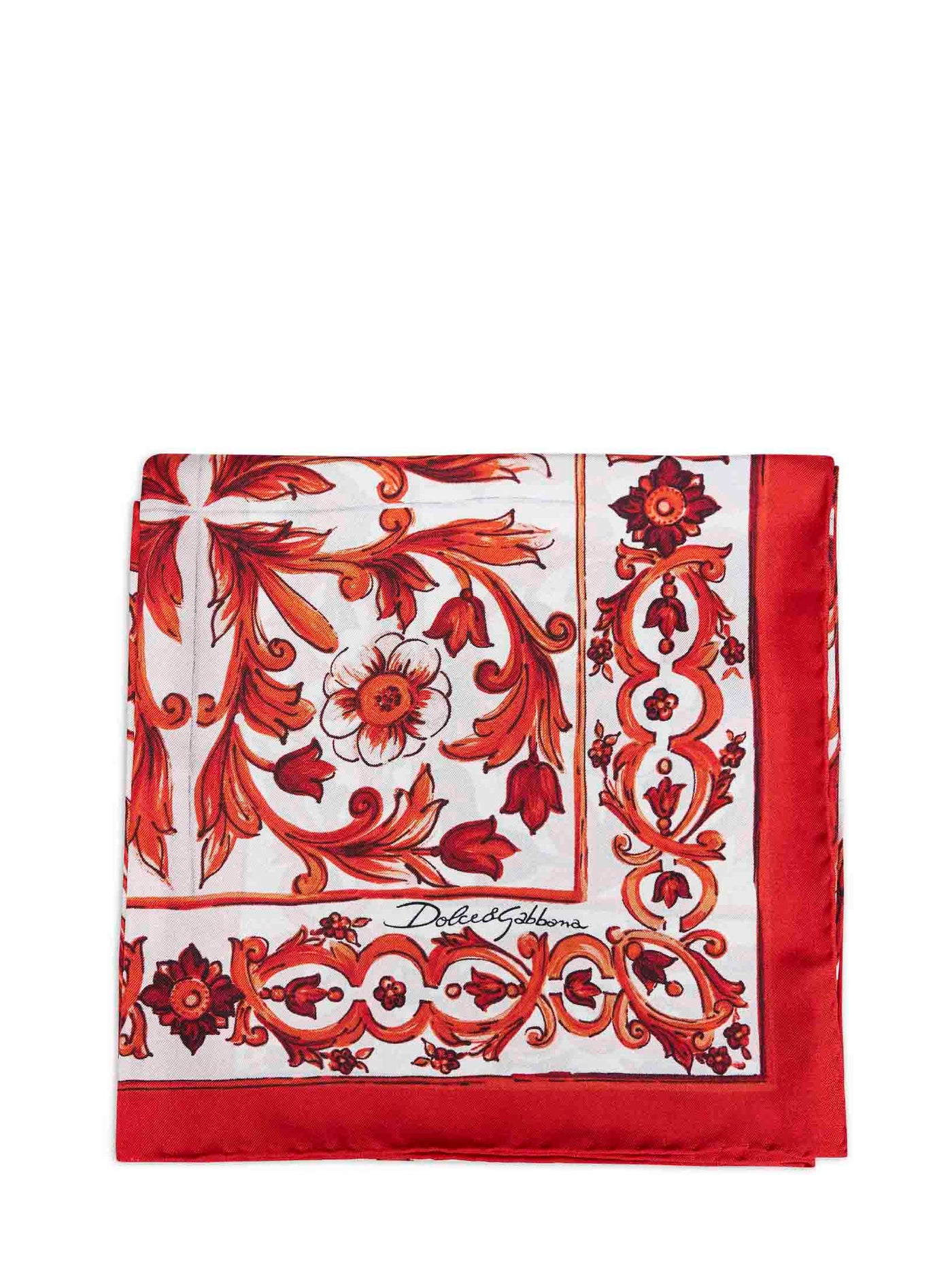 Dolce & Gabbana Orange Maiolica Print Scarf — Silk Scarfs