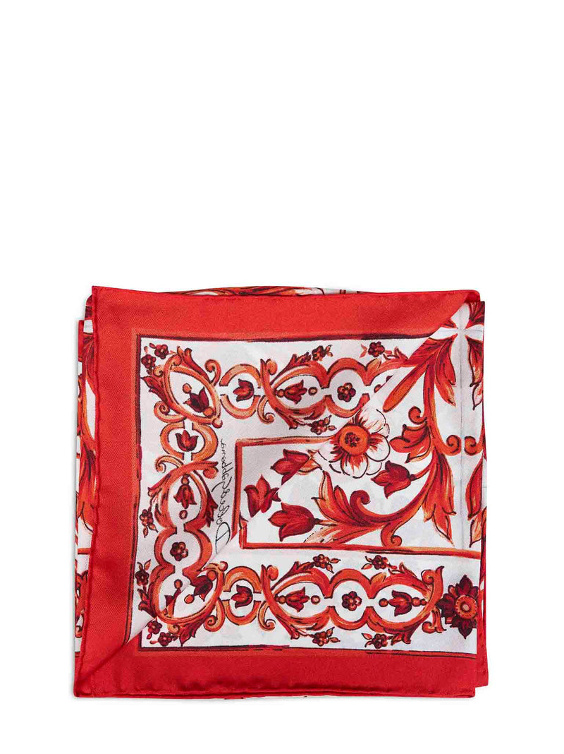 Dolce & Gabbana Orange Maiolica Print Scarf — Silk Scarfs