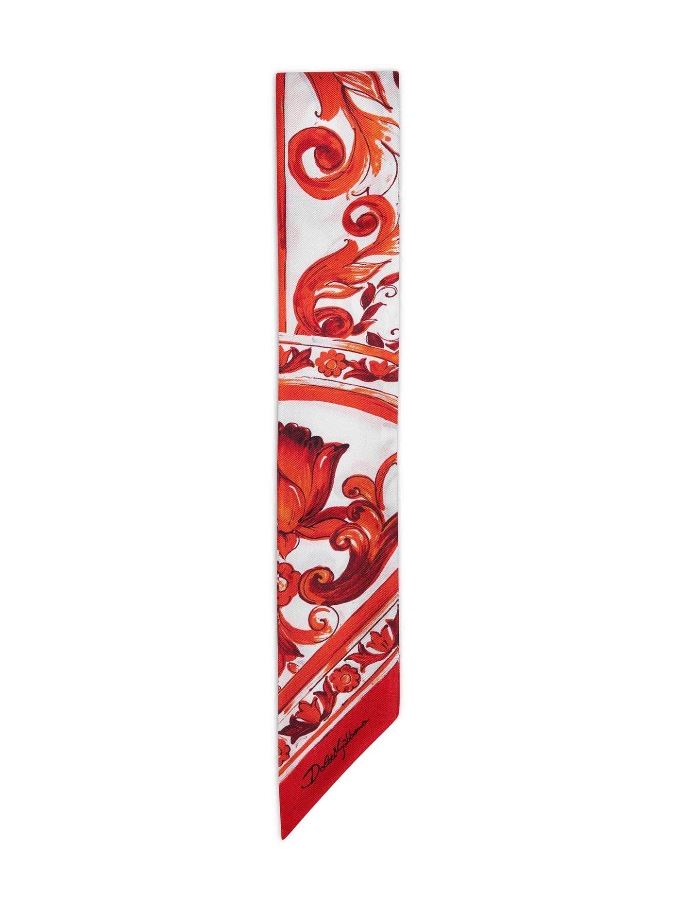 Dolce & Gabbana Orange Maiolica Print Silk Twill Scarf — Scarfs