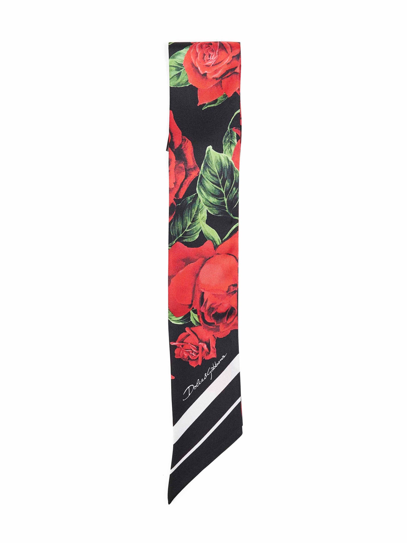 Dolce & Gabbana Silk Twill Rose Print Scarf — Red Scarfs