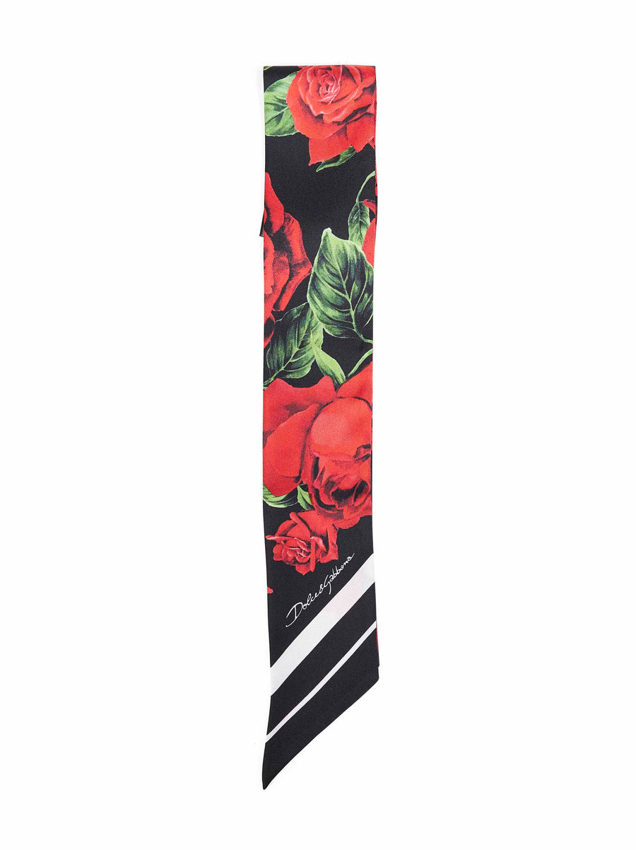 Dolce & Gabbana Silk Twill Rose Print Scarf — Red Scarfs