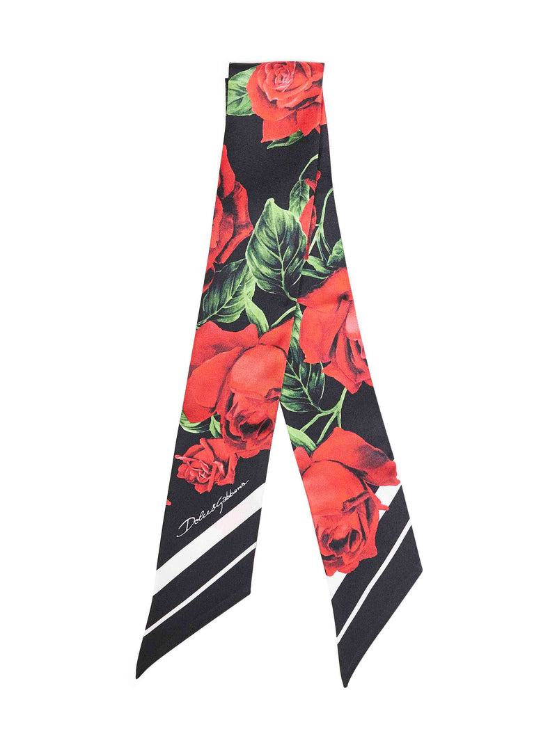 Dolce & Gabbana Silk Twill Rose Print Scarf — Red Scarfs
