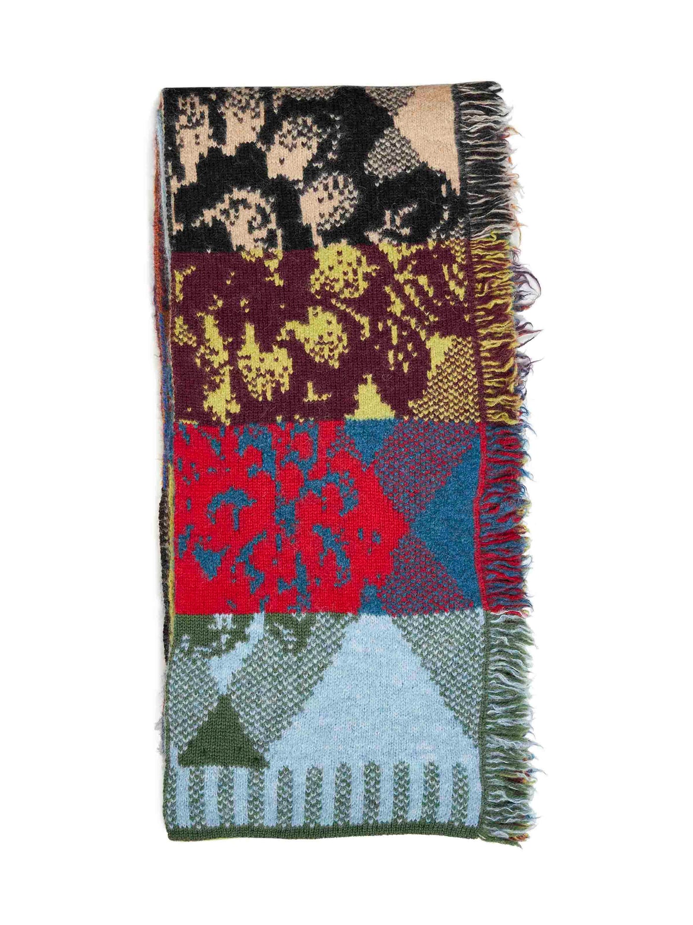 Dries Van Noten Patchwork Alpaca-Blend Jacquard Scarf — Multicolor Wool Scarfs