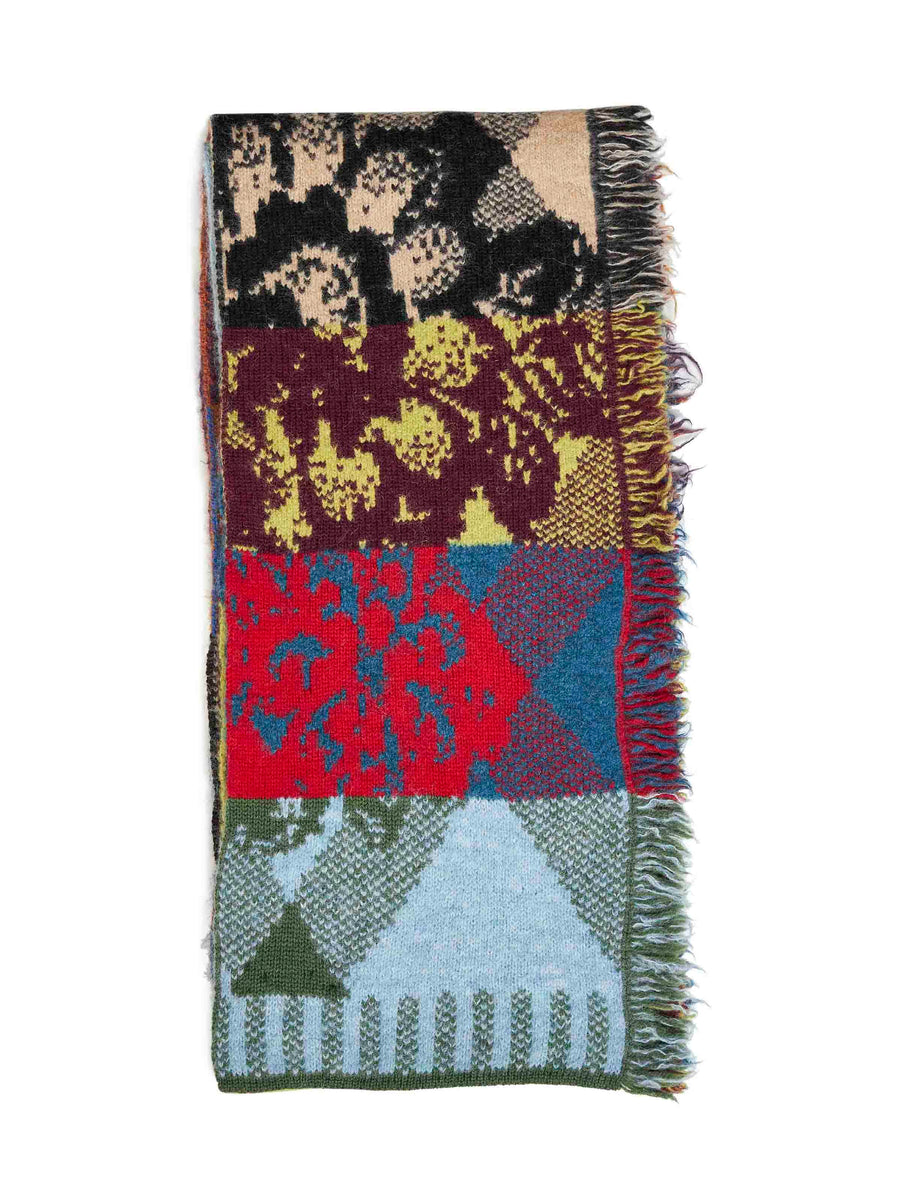 Dries Van Noten Patchwork Alpaca-Blend Jacquard Scarf — Multicolor Wool Scarfs