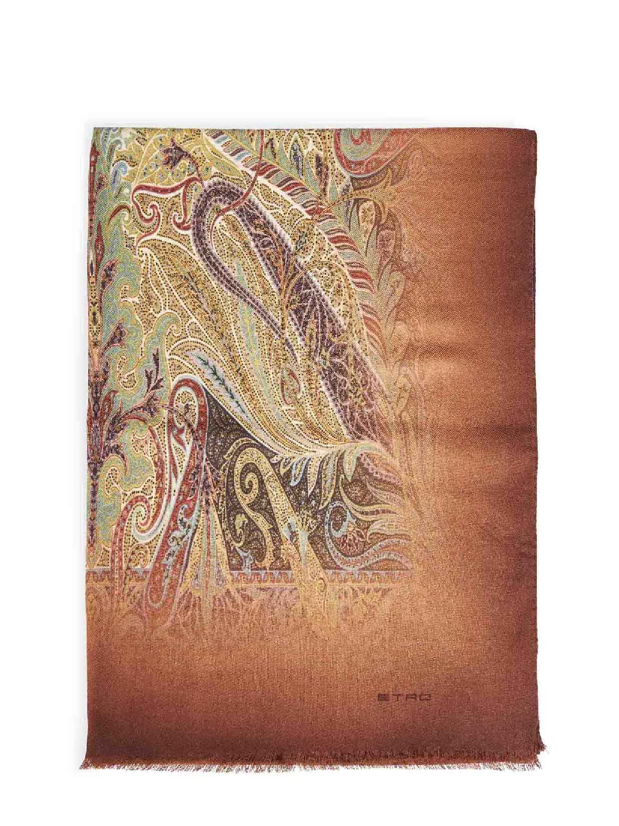 Etro Paisley Jacquard Wool Scarf — Brown Scarfs