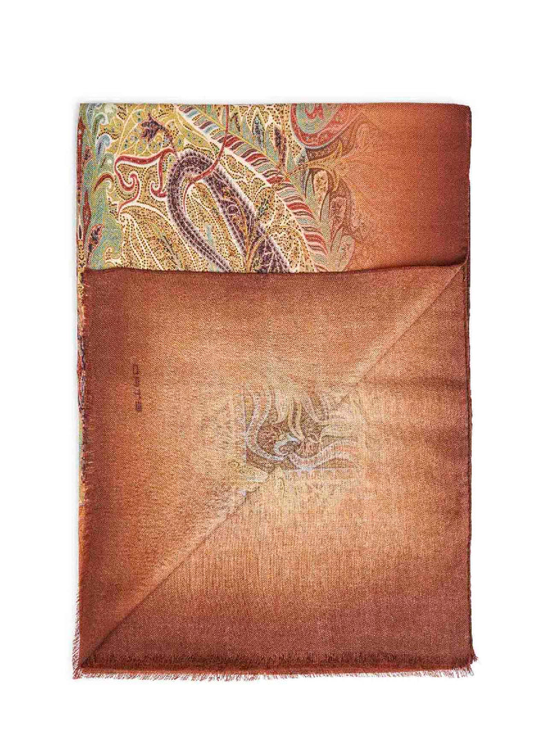 Etro Paisley Jacquard Wool Scarf — Brown Scarfs