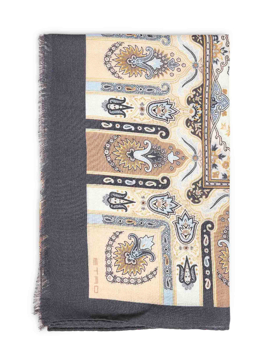 Etro Wool-Silk Paisley Jacquard Scarf — Multicolor Scarfs