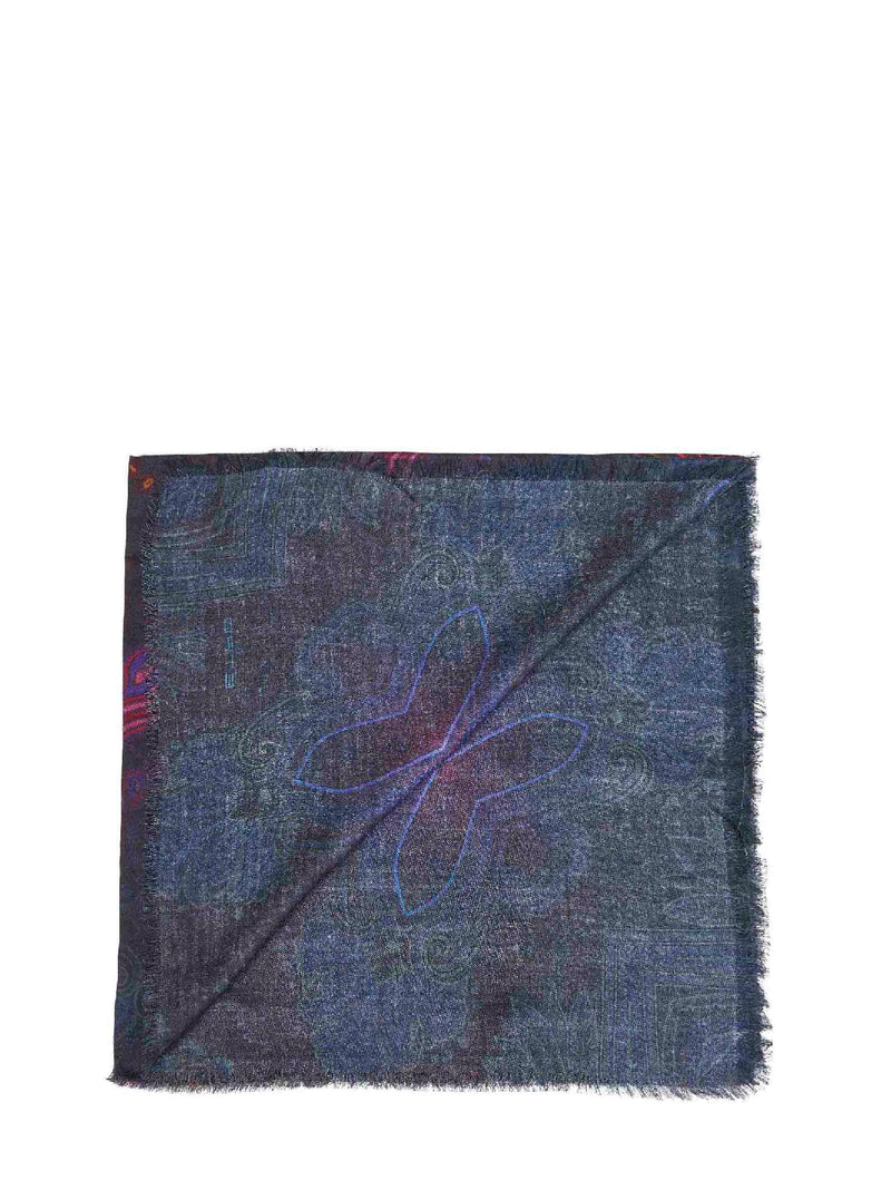 Etro Modal And Cashmere Jacquard Scarf — Navy Scarfs