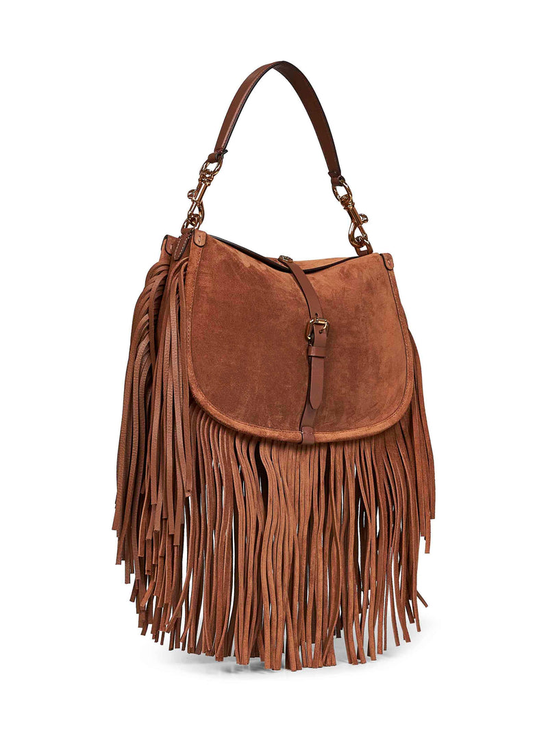 Etro Fringed Suede Shoulder Bag — Brown Calf Leather