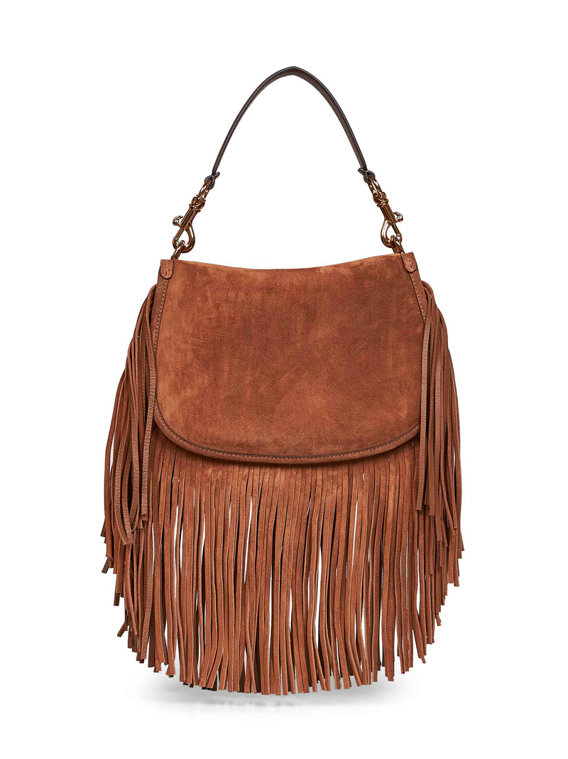 Etro Fringed Suede Shoulder Bag — Brown Calf Leather