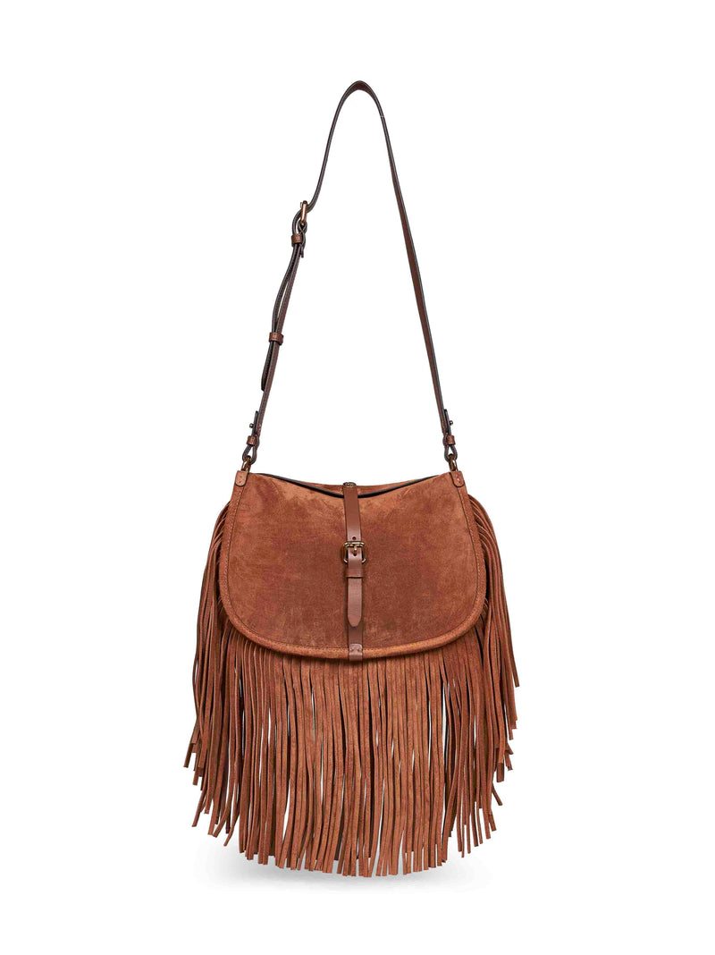 Etro Fringed Suede Shoulder Bag — Brown Calf Leather