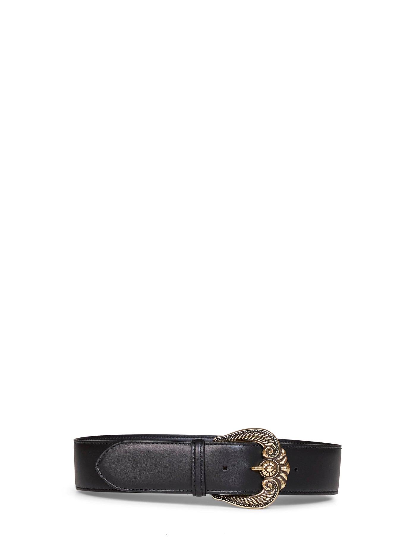Etro Paisley Buckle Belt — Black Calf Leather