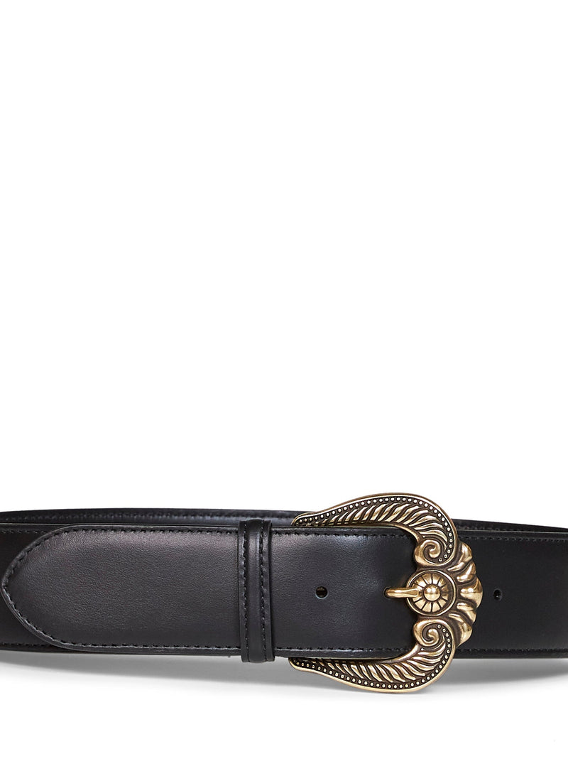 Etro Paisley Buckle Belt — Black Calf Leather