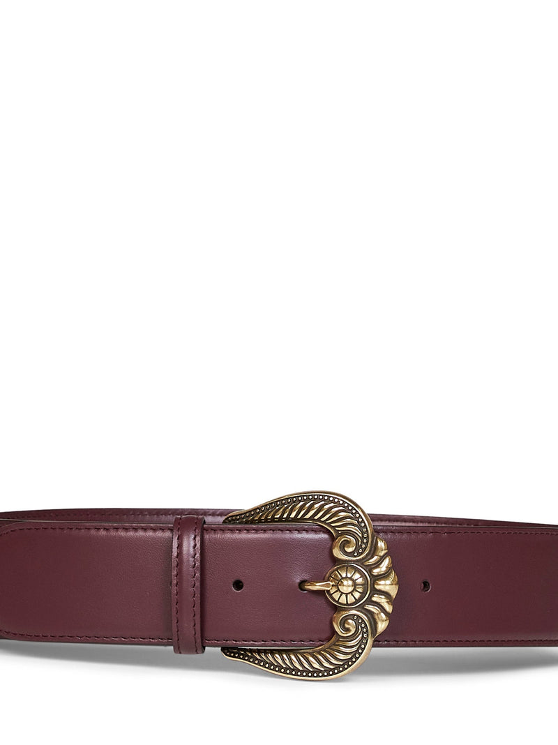 Etro Paisley-Buckle Calf Leather Belt — Burgundy
