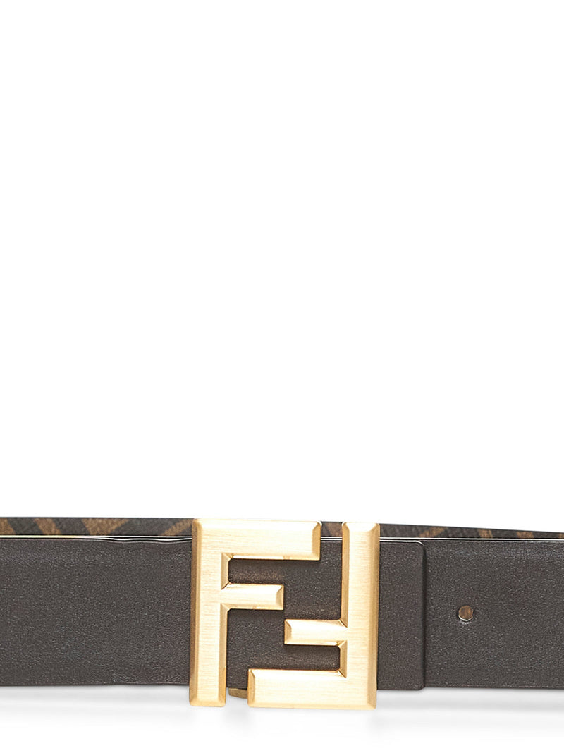 Fendi Reversible Squared Ff Buckle Belt — Brown Calf Leather