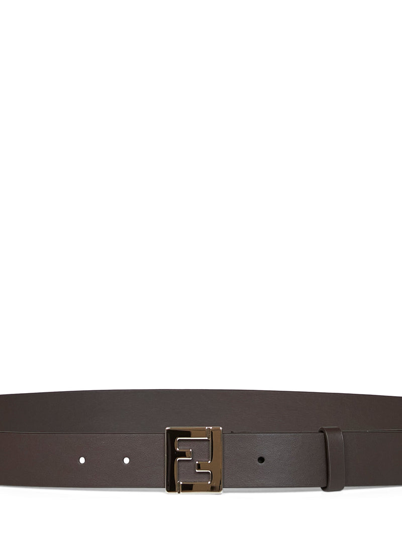 Fendi Ff Logo Plaque Belt — Brown Calf Leather