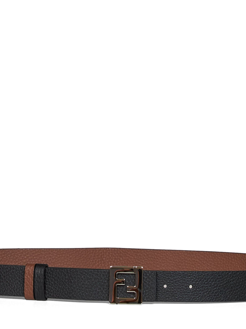 Fendi Reversible Leather Ff Belt — Black Calf