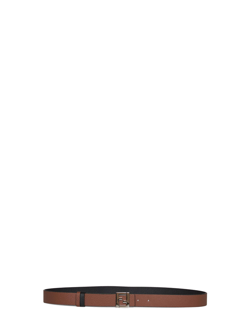 Fendi Reversible Leather Ff Belt — Black Calf